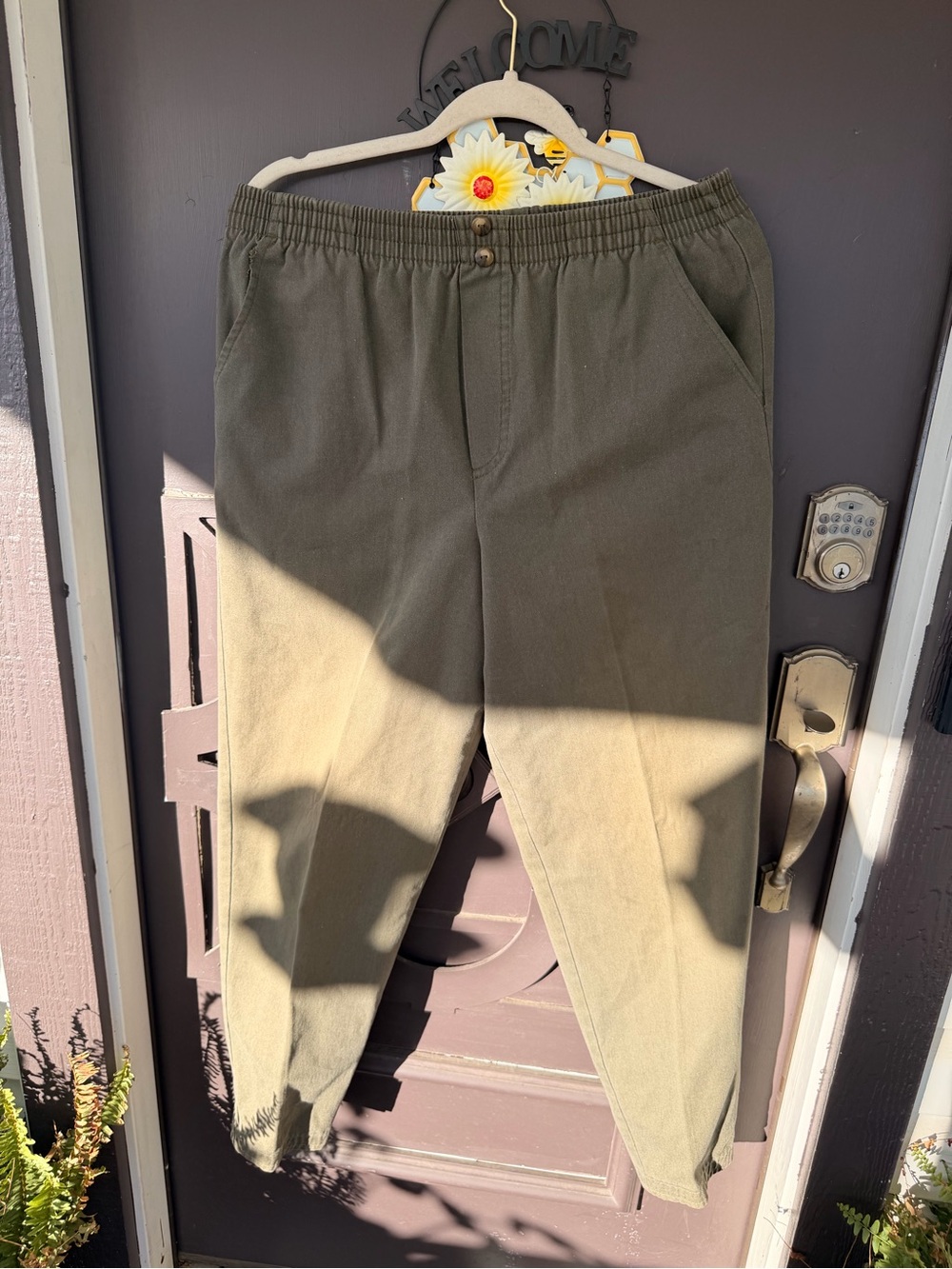 Bobbie Brooks Olive Elastic-Waist Tapered Pants